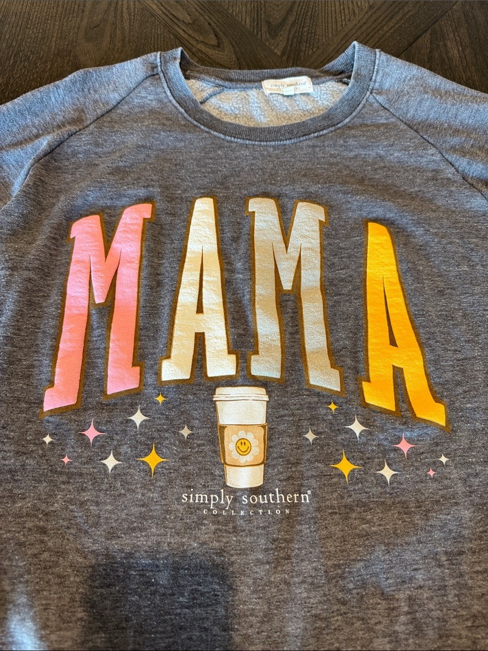 Simply Southern Grey 'MAMA' Sweatshirt with Pink & Yellow Accents - Picture 3 of 5